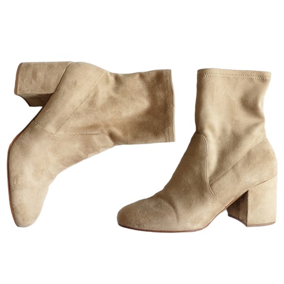 Marc Fisher Ileesia Tan Faux Suede Stretch Zipper Block Heel Bootie Size 11 - Picture 2 of 11